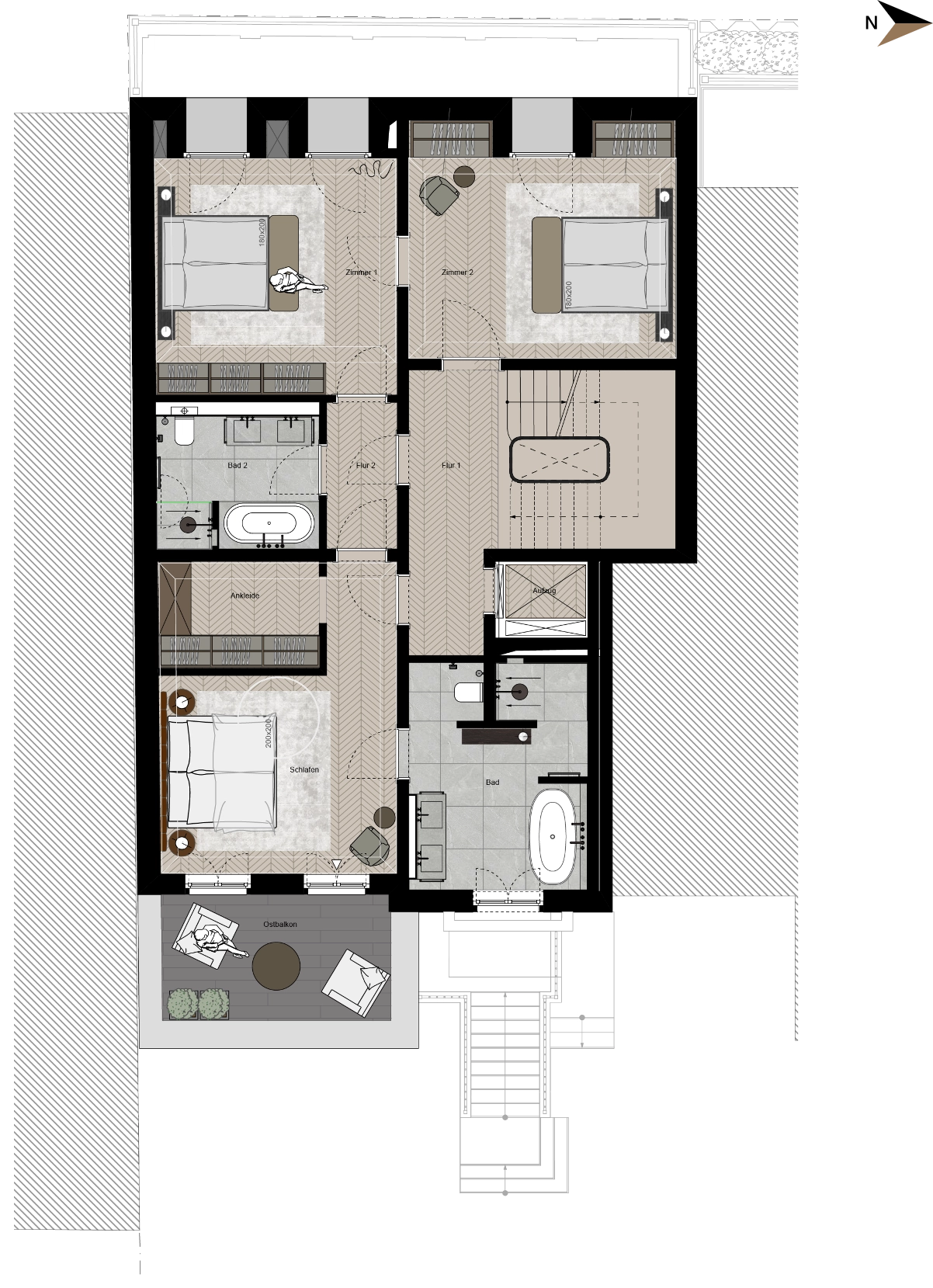 Villa 1. Obergeschoss Grundriss